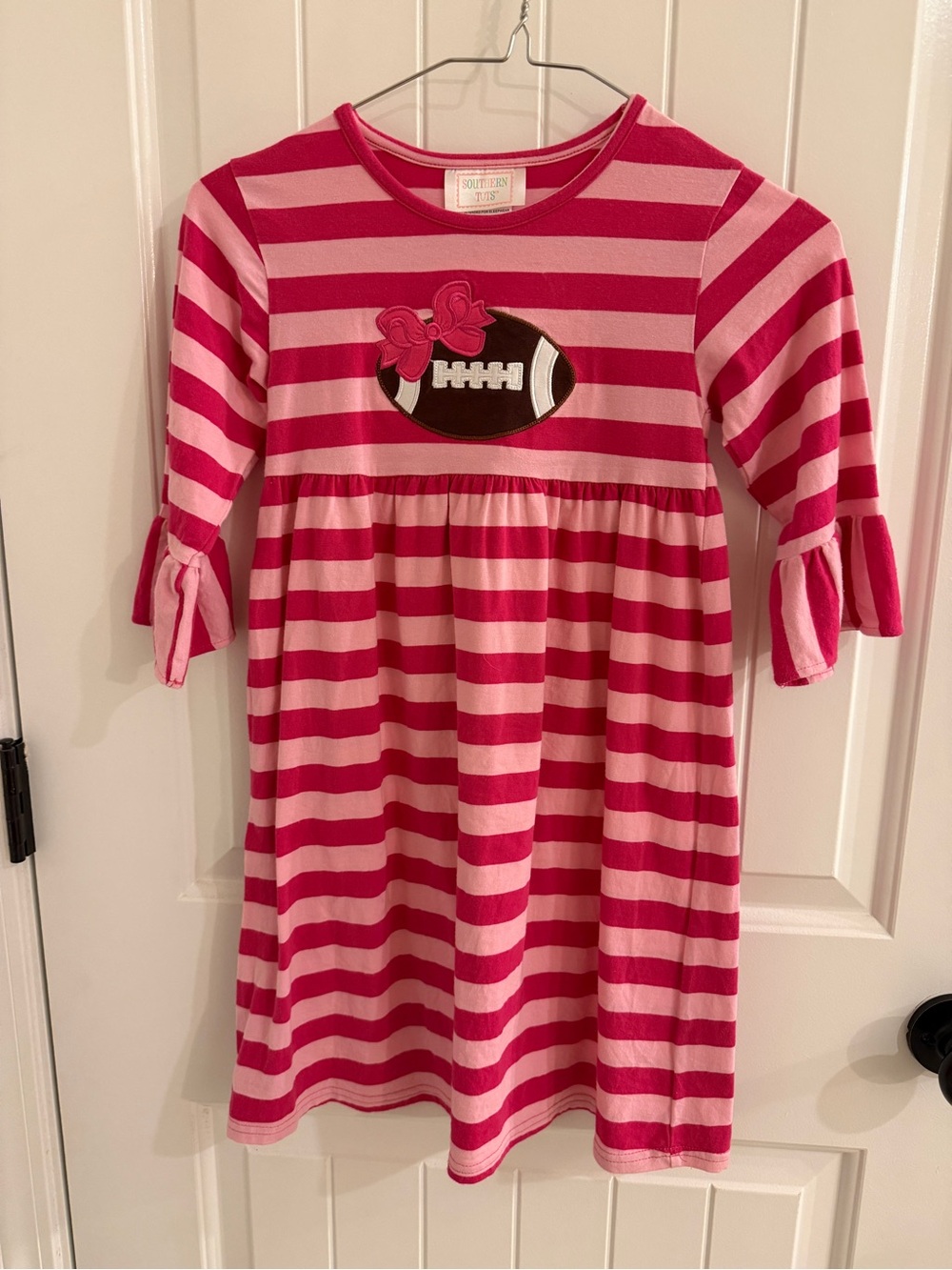 Southern Tots size 6 Girls Pink Striped Football Applique Dress - EUC